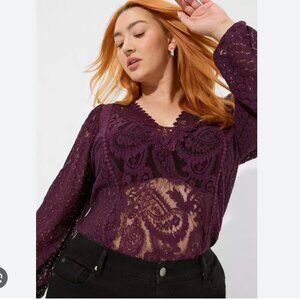 Torrid Plum Purple Lace Mix Boho Long Sleeve Top Witchy Whimsigoth Fairycore 5X